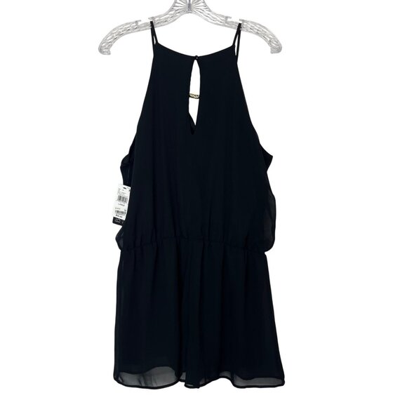 BCX Sleeveless Chiffon Overlay Romper Womens Large Black Keyhole Back New - Picture 2 of 9